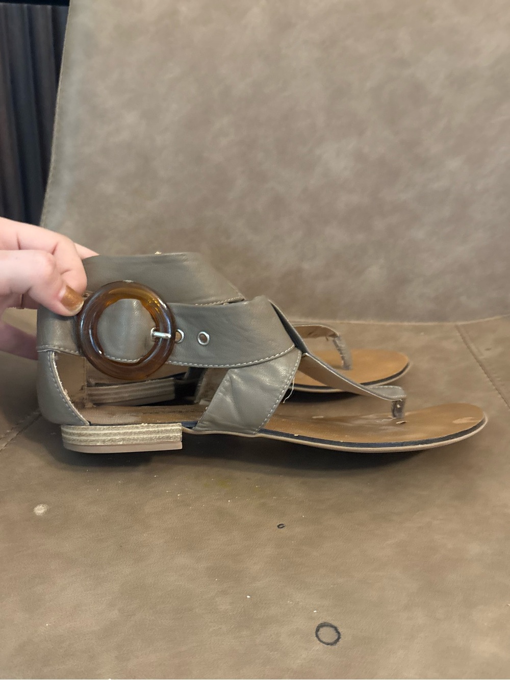 Sundance taupe buckle sandals shoes size 38